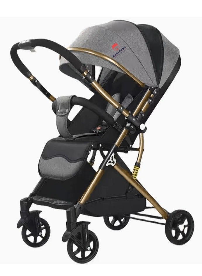 BABYCARA Ultra Lightweight Baby Stroller Folding Travel – One Hand Fold, 2-Way Facing, Gold Frame/Grey - Image 1